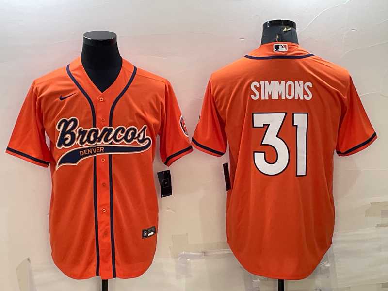 Men%27s Denver Broncos #31 Justin Simmons Orange Stitched Cool Base Nike Baseball Jersey->denver broncos->NFL Jersey